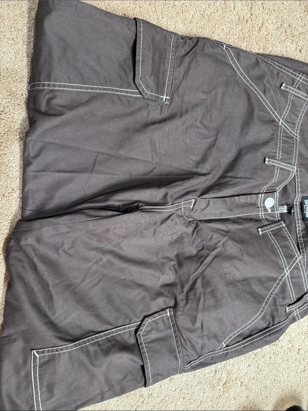 True Religion Brown Men's Cargo Pants with Contrast Stitching
